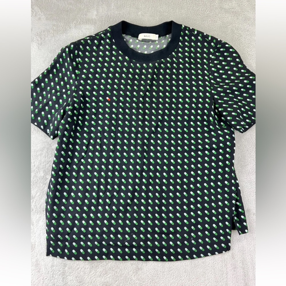 A.L.C. “Happy Pill” 100% Silk Top Size 2 - Geometric Pattern